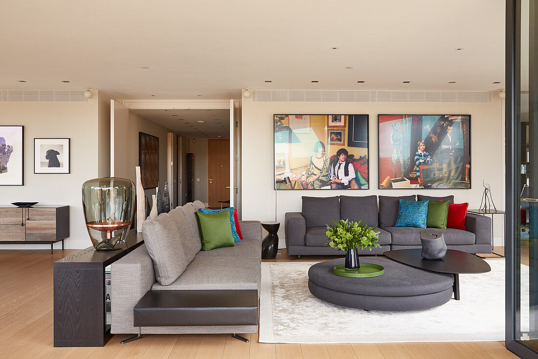 Grey upholstered furniture in living room