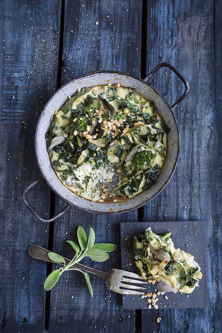 Zucchini casserole with green vegetables