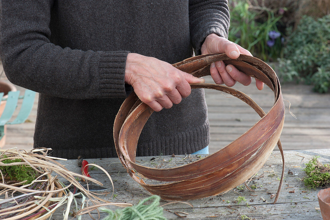 Wreath Of Twigs And Bark With Crocuses