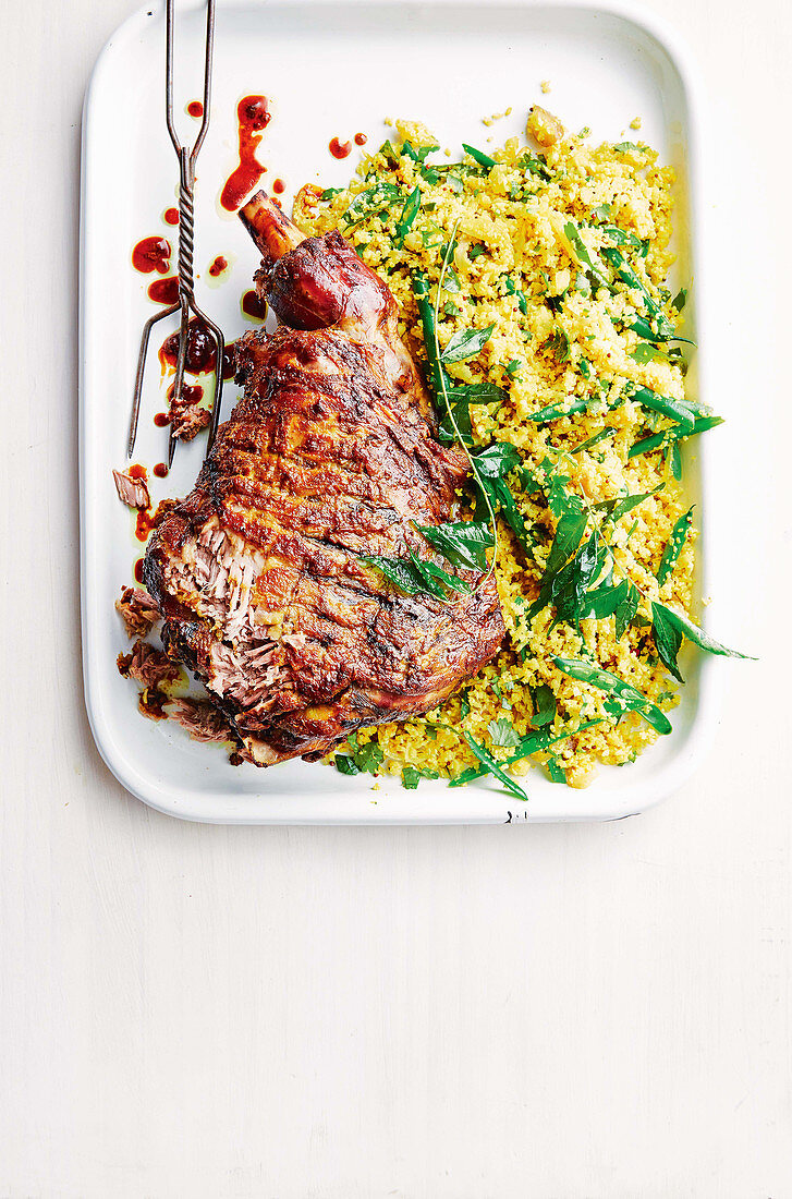 Lamb leg and spiced rice