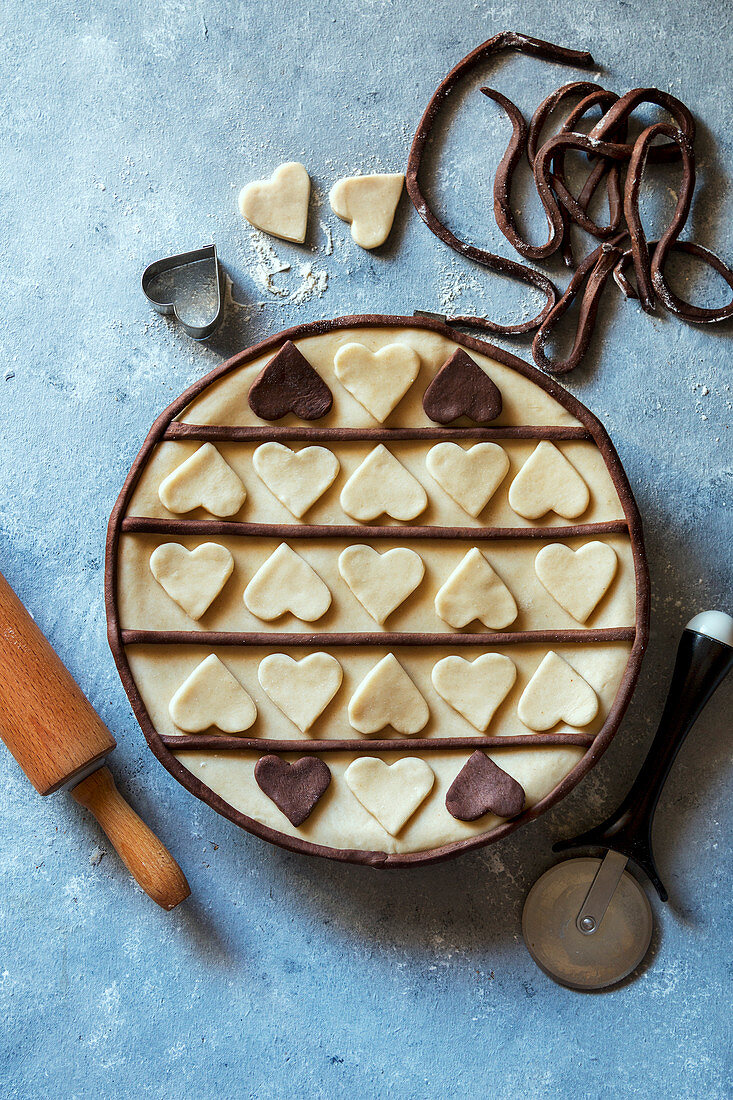 Pie crust decorated with heart shapes
