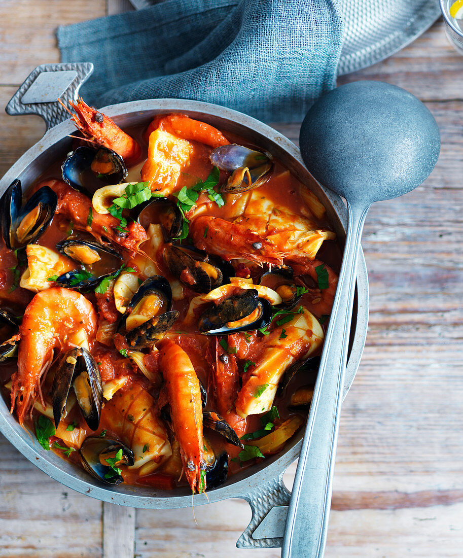 Seafood stew with king prawns and clams