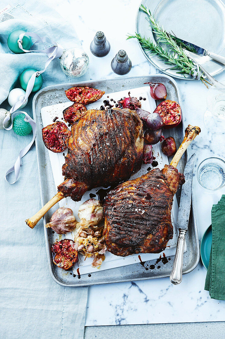 Roast lamb with pomegranate glaze