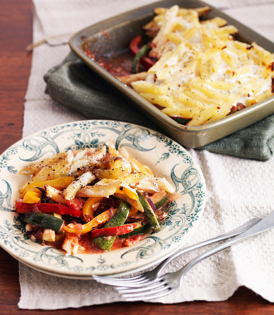 Mediterranean pasta bake with vegetables