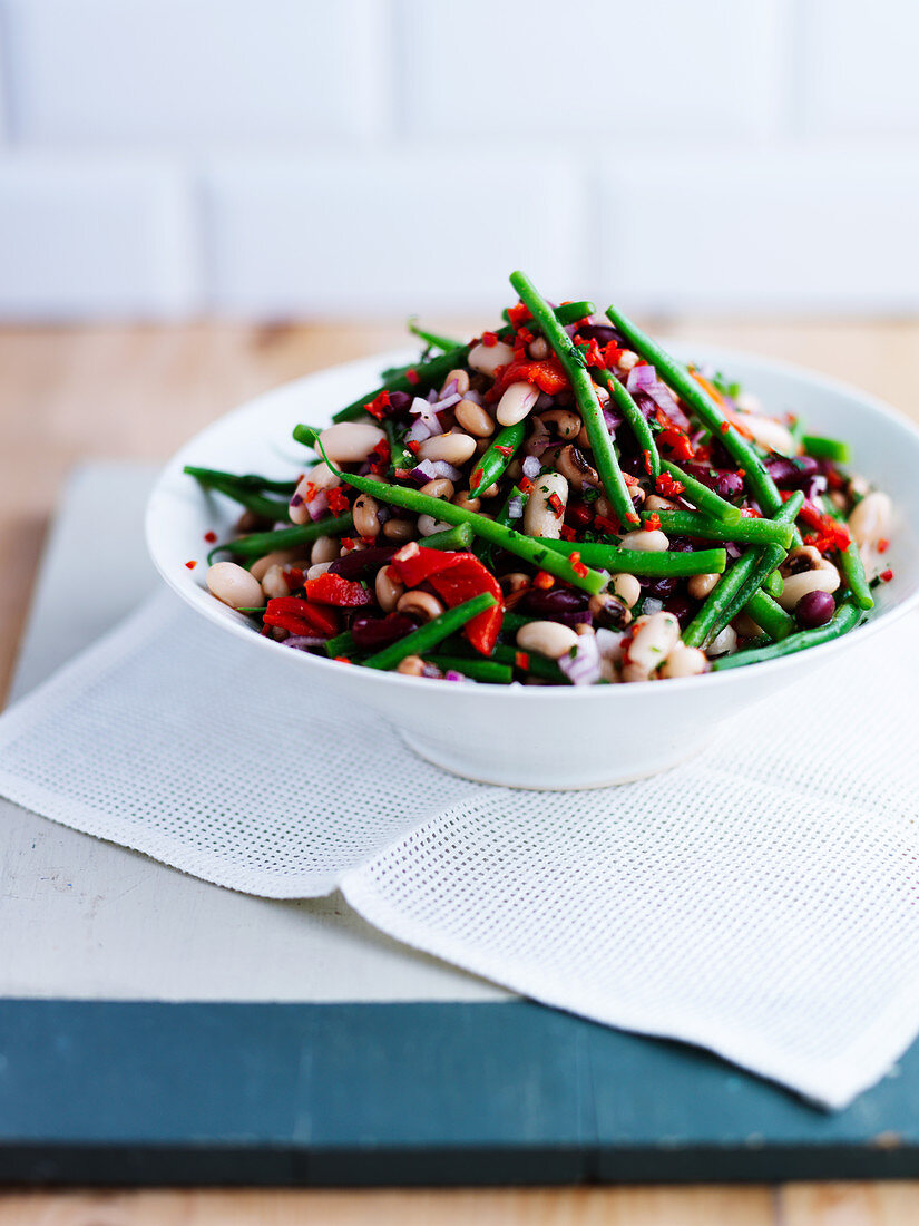 A mixed bean salad with chillies