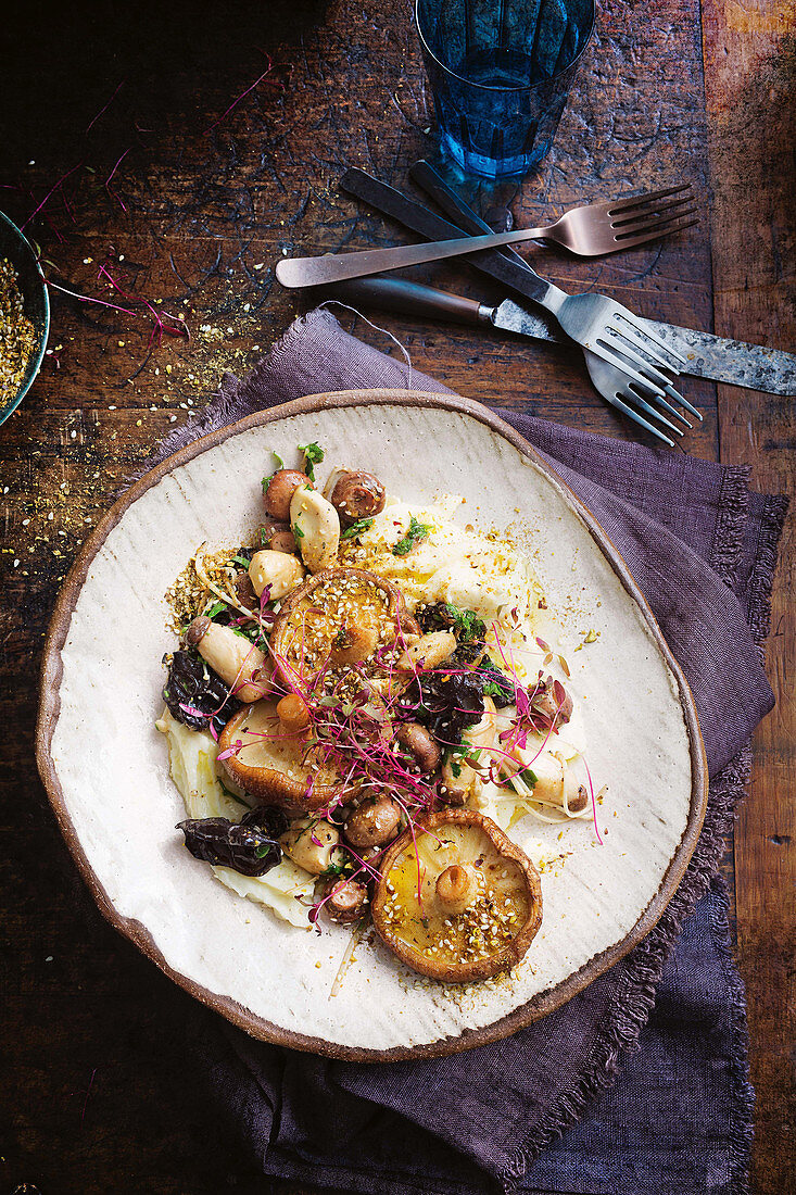 Parsnip skordalia with wild mushrooms