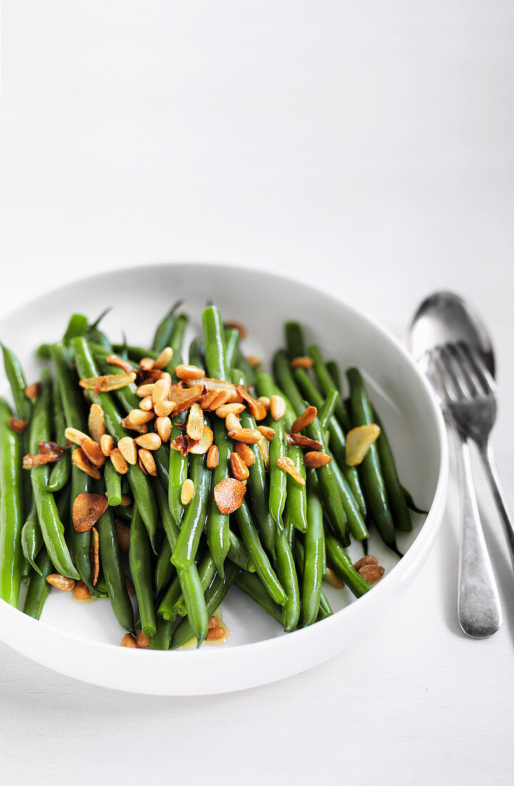 Garlicky Beans with Pine Nuts