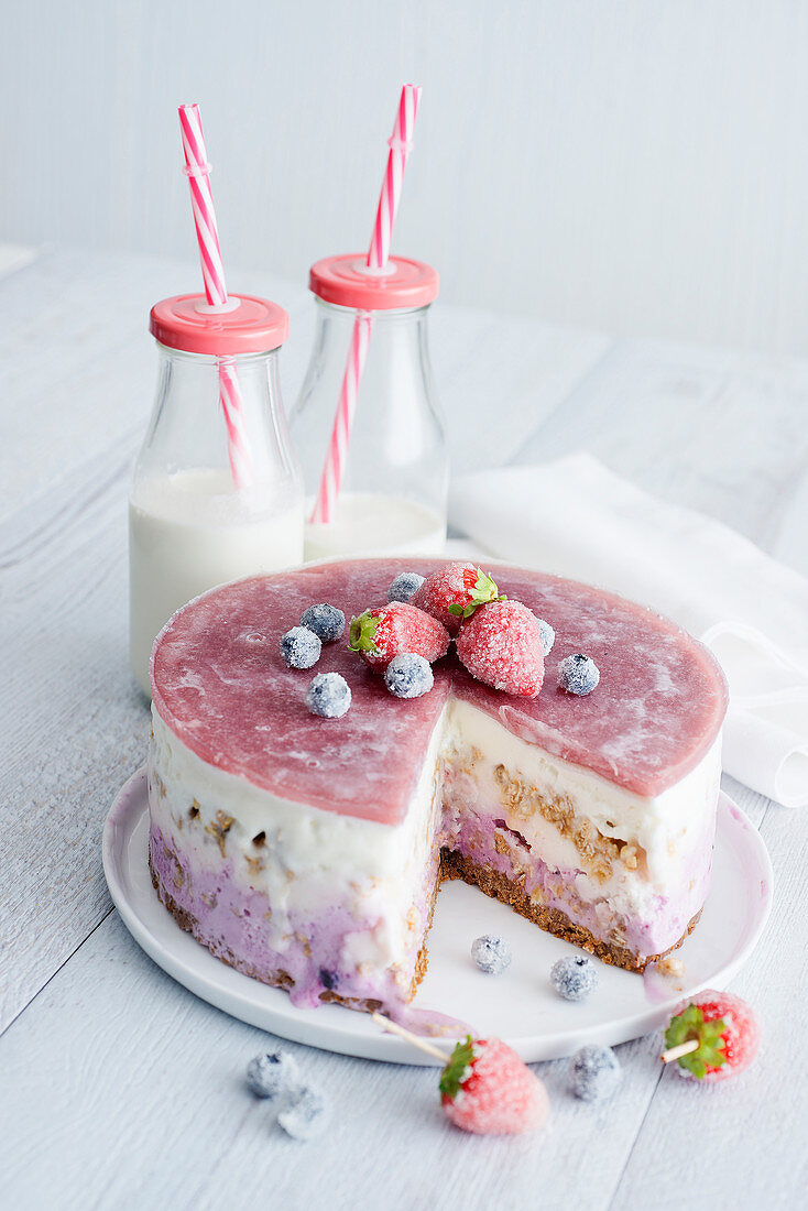Frozen Yogurt Kuchen mit Beeren