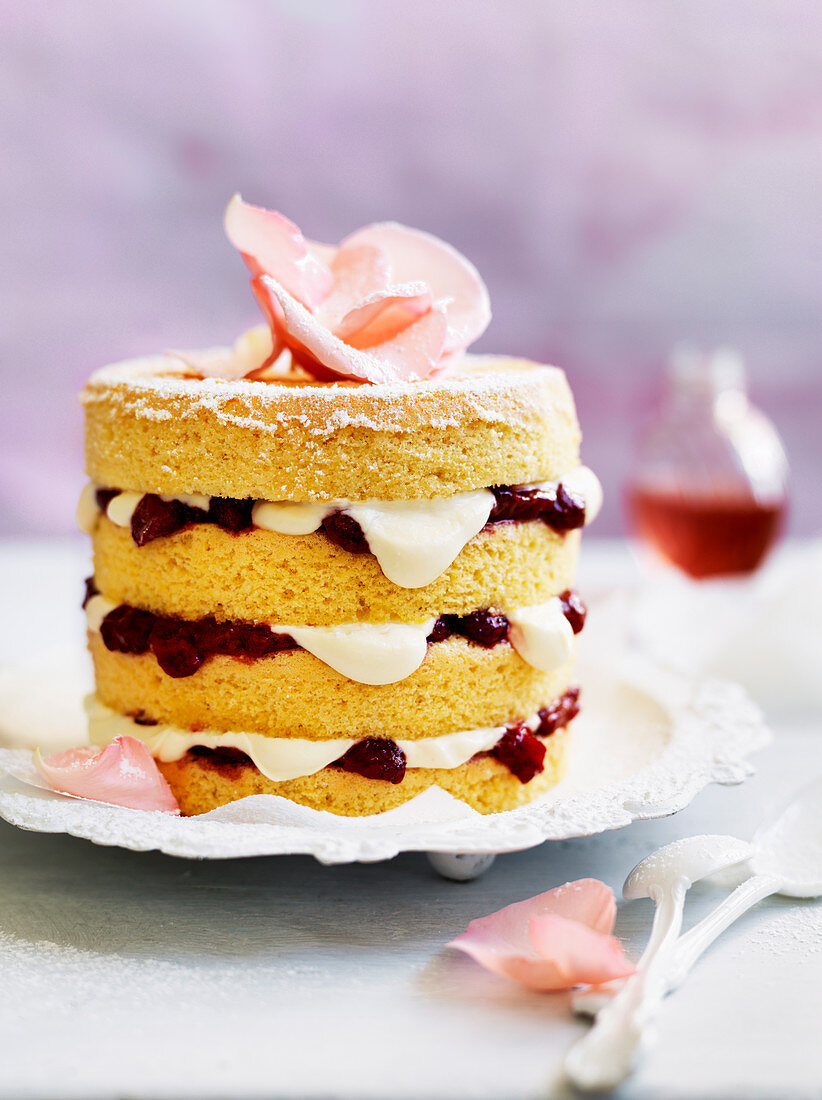 Rosewater Sponge with Strawberry Compote