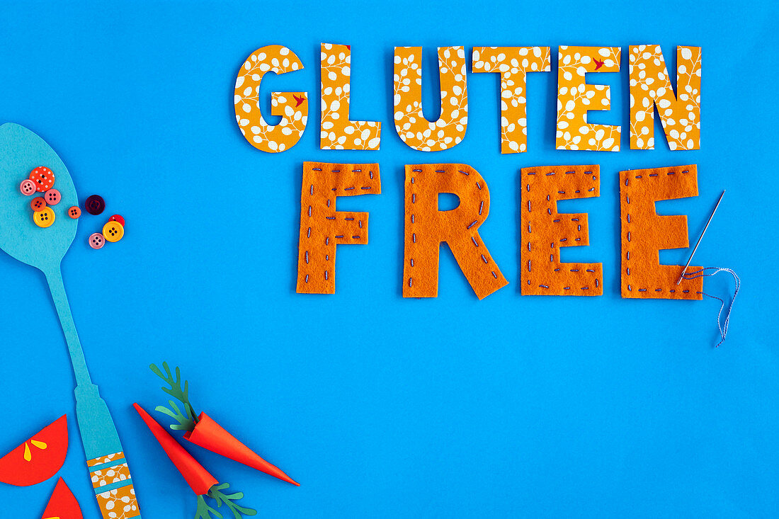 'Gluten Free' auf blauem Untergrund (Glutenfreie Ernährung für Kinder)