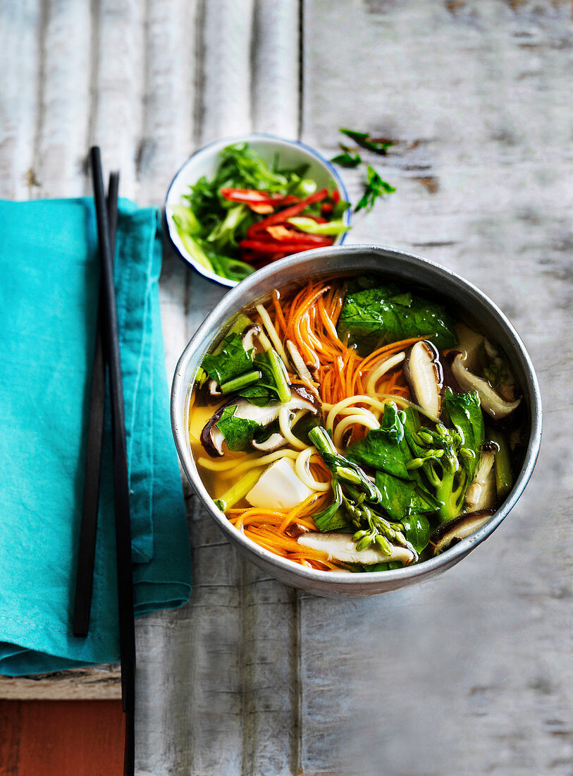 Chinese Noodle, Tofu and Vegetable Soup