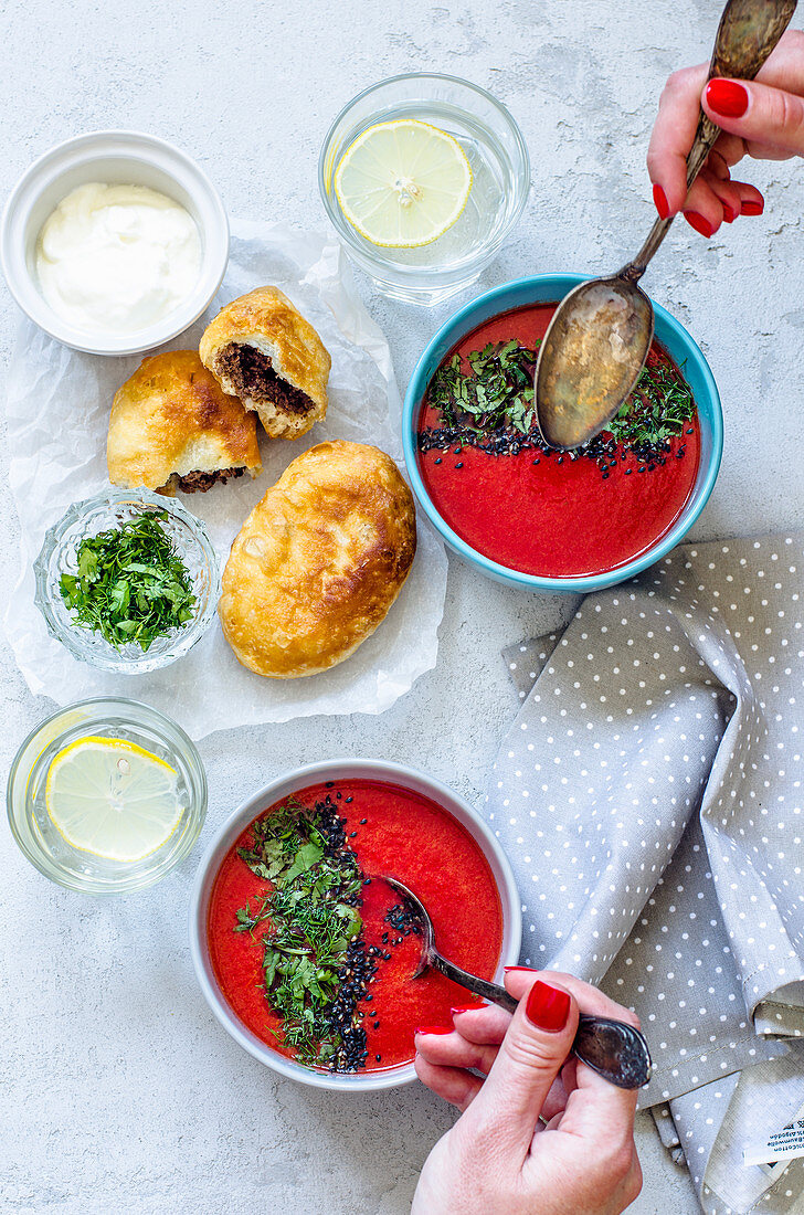 Beetroot soup with herbs