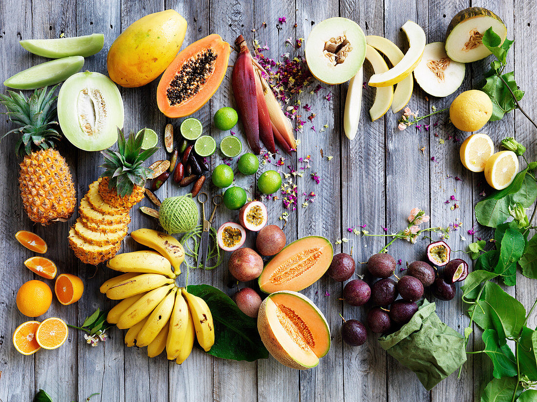 Variety of tropical fruits