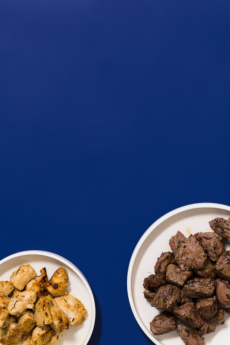 Chicken tikka masala and diced Cajun steak