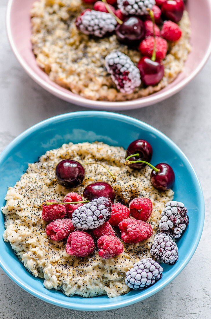 Porridge with cherries and frozen berries