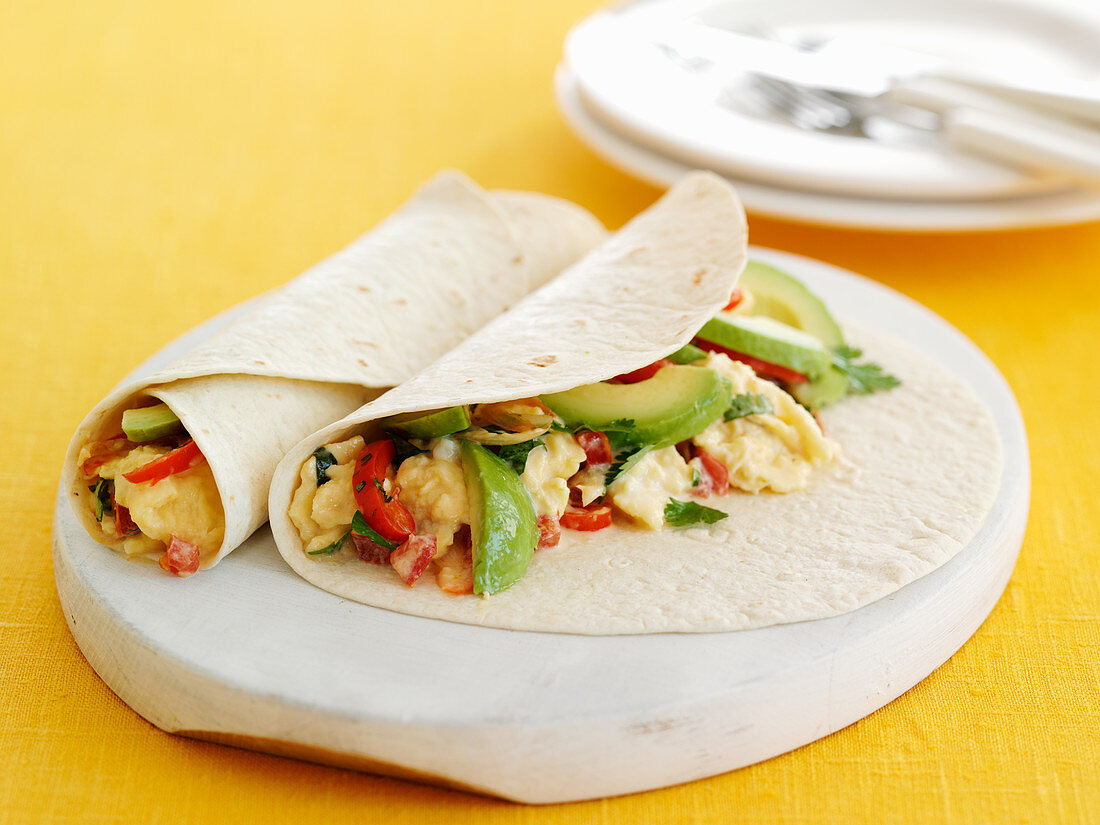 Wraps with scrambled eggs and avocado