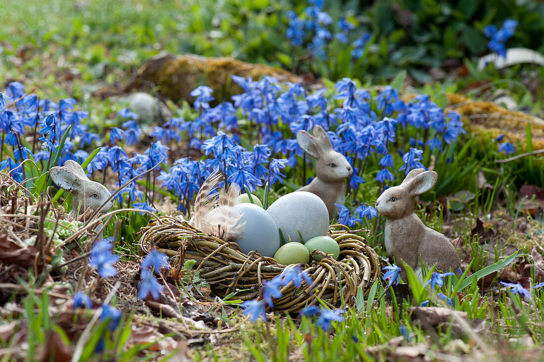 Easter basket in the spring garden