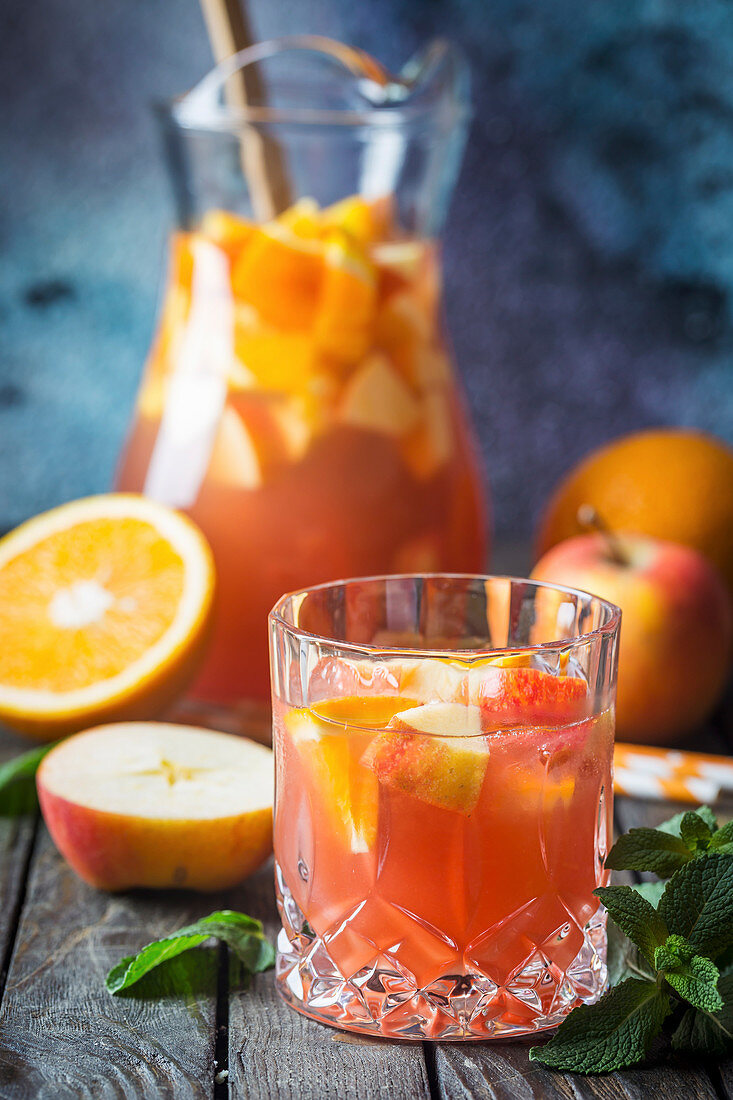 Refreshing summer drink sangria with fruits