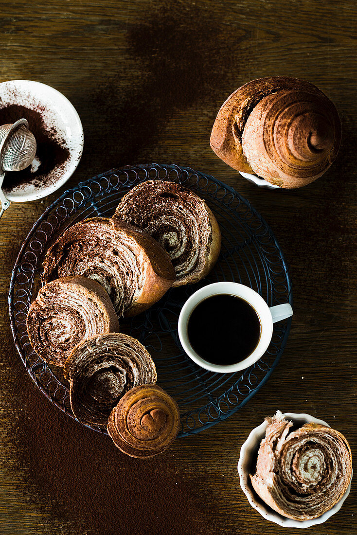 Chocolate buns and coffee