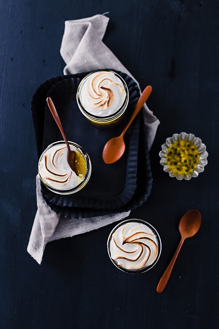 Passion fruit dessert with a meringue topping