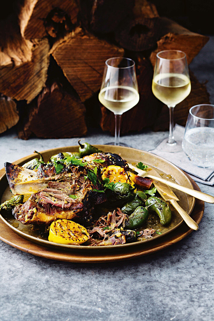 Charred goat shoulder with preserved lemon