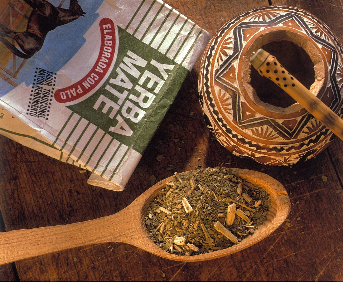 Loose Argentina Tea in a Spoon with Package; Yerba Mate