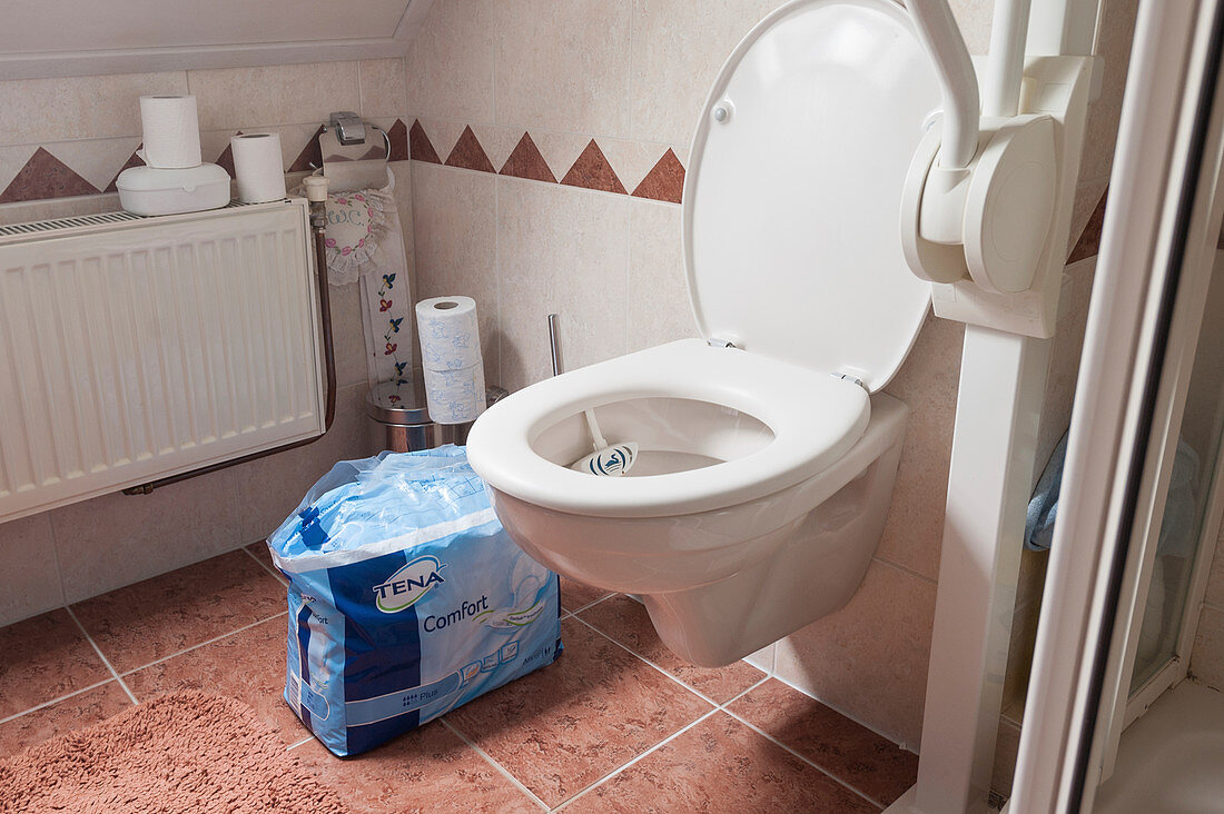 Domestic accessible toilet and incontinence pads