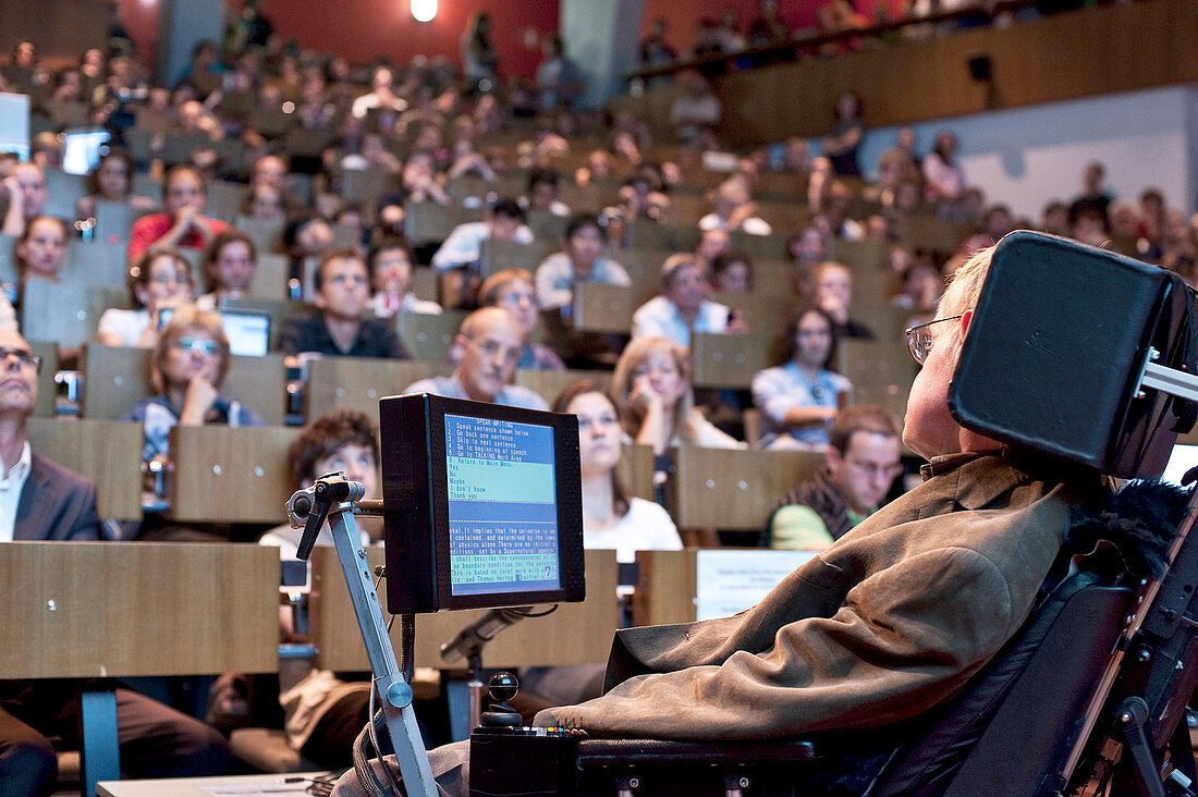 Stephen Hawking lecturing at CERN in 2009