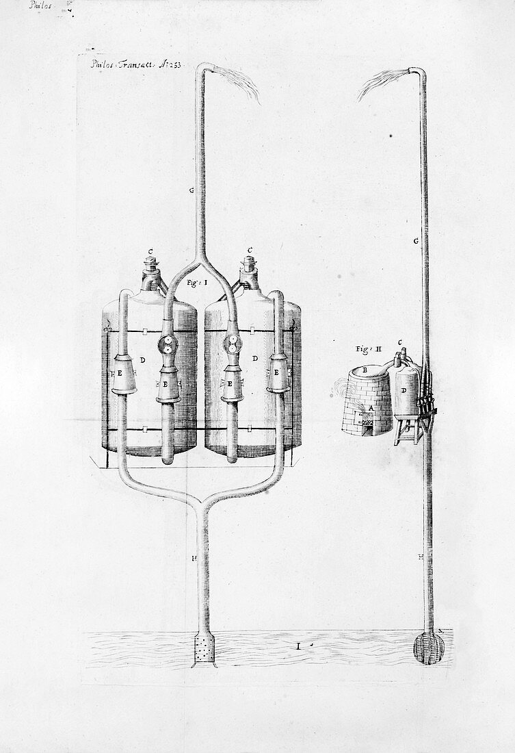 Savery's steam engine pump, 1699 illustration