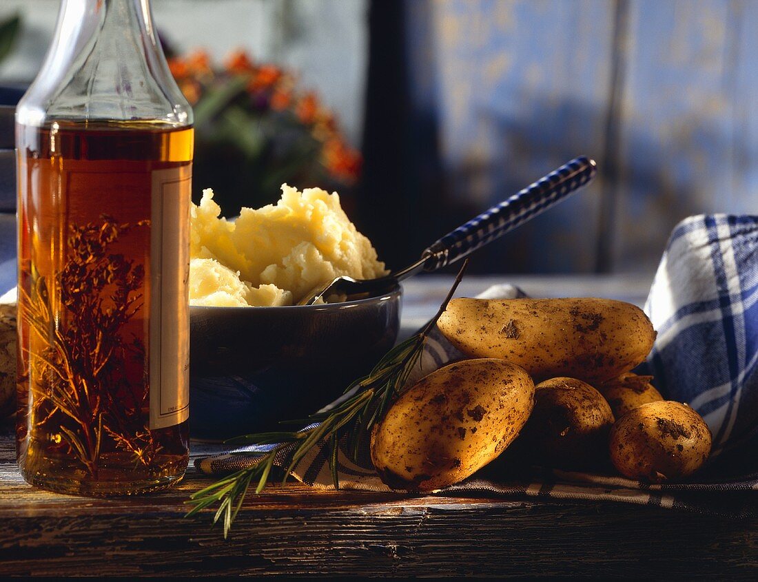 Fresh Potatoes with Mashed Potato; Herb Oil