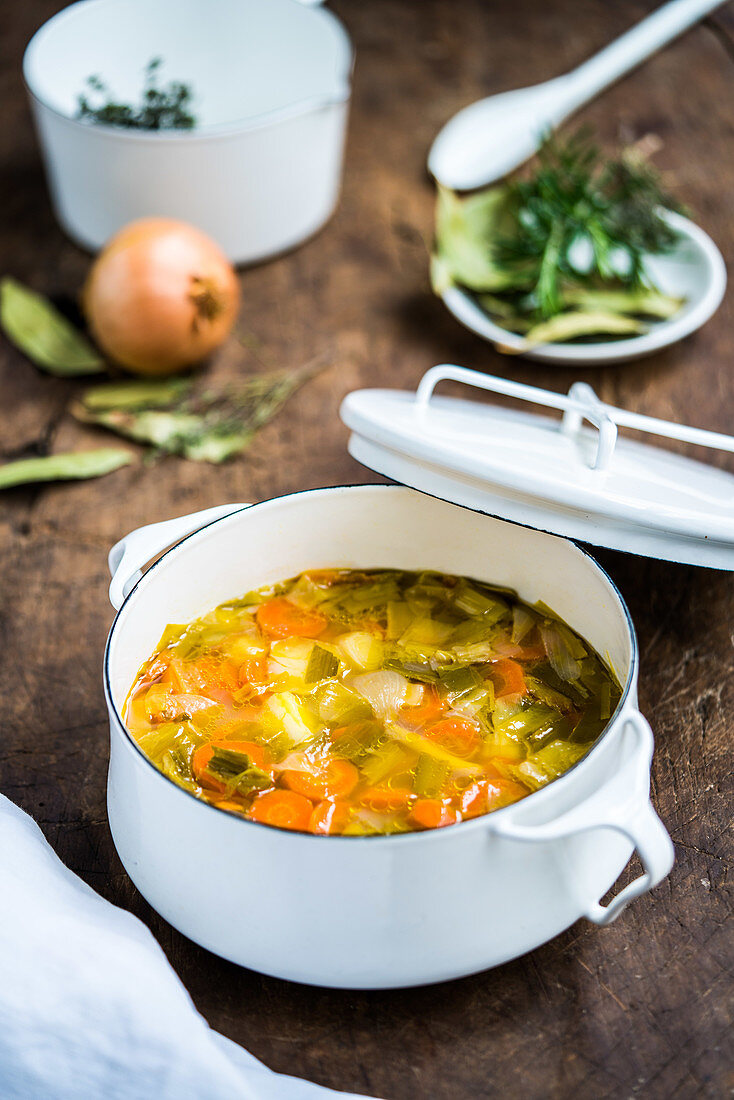 Vegetable soup in a casserole