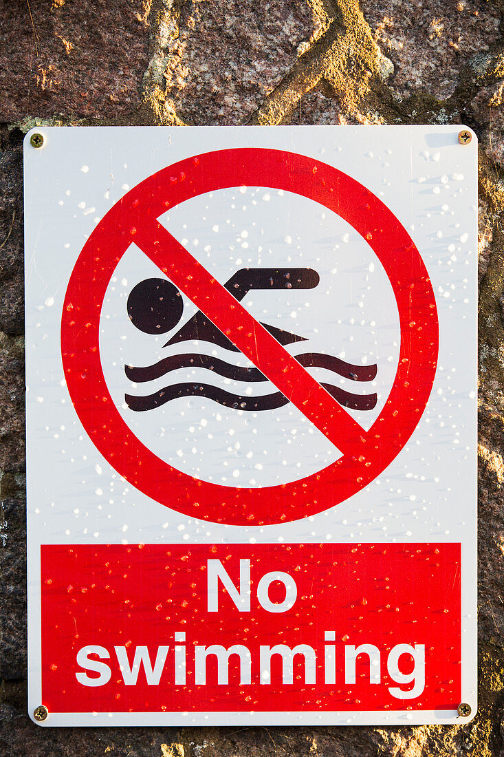 A no swimming sign at Swithland Reservoir, UK