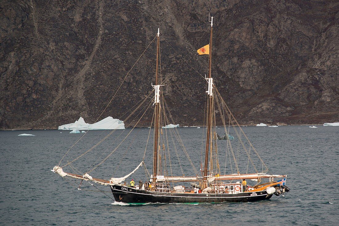 Sailing boat cruising in Fon Fjord, Greenland