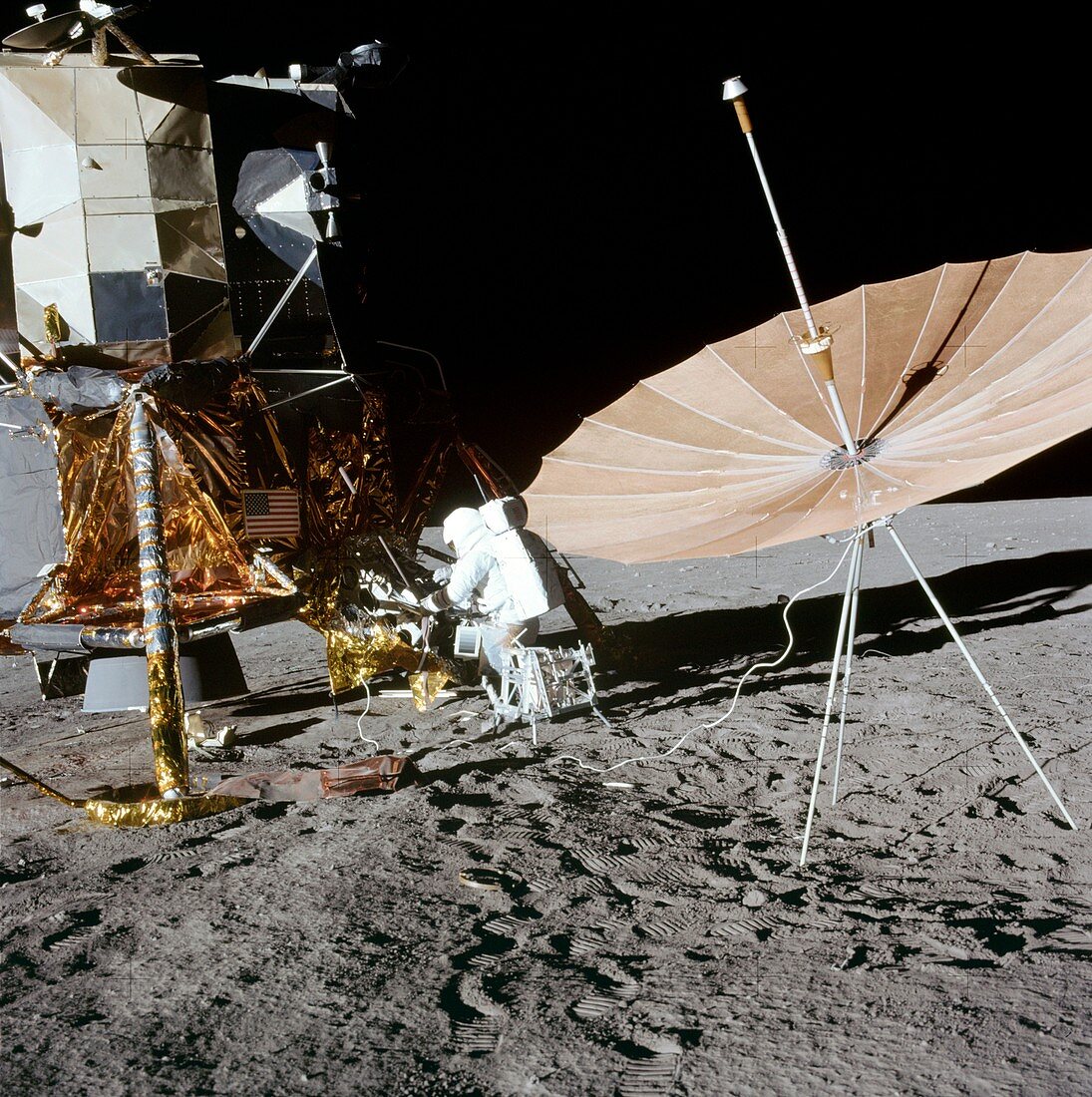 Apollo 12 astronaut handling equipment, 1969