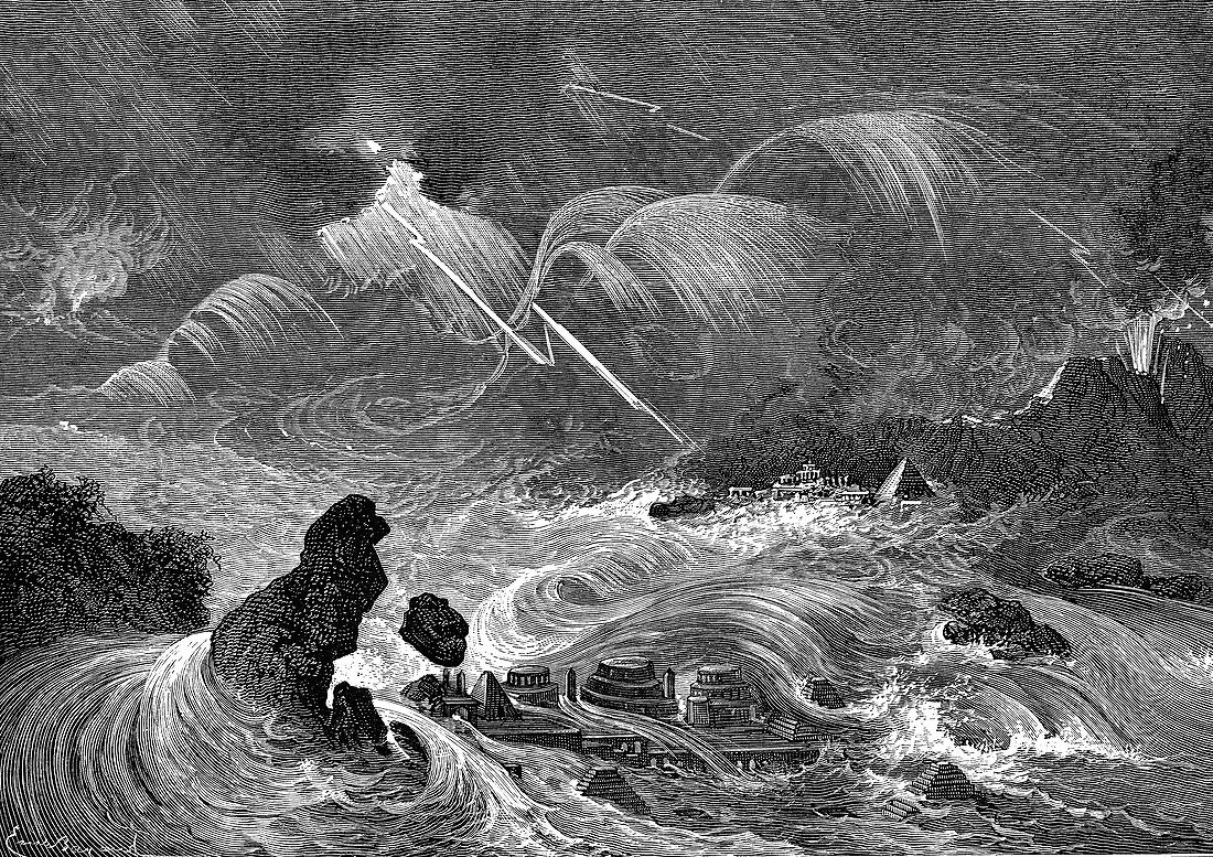 Prehistoric flood, 19th Century illustration