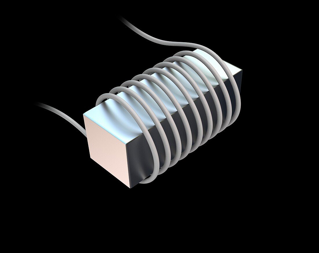 Electromagnetic coil and core, illustration