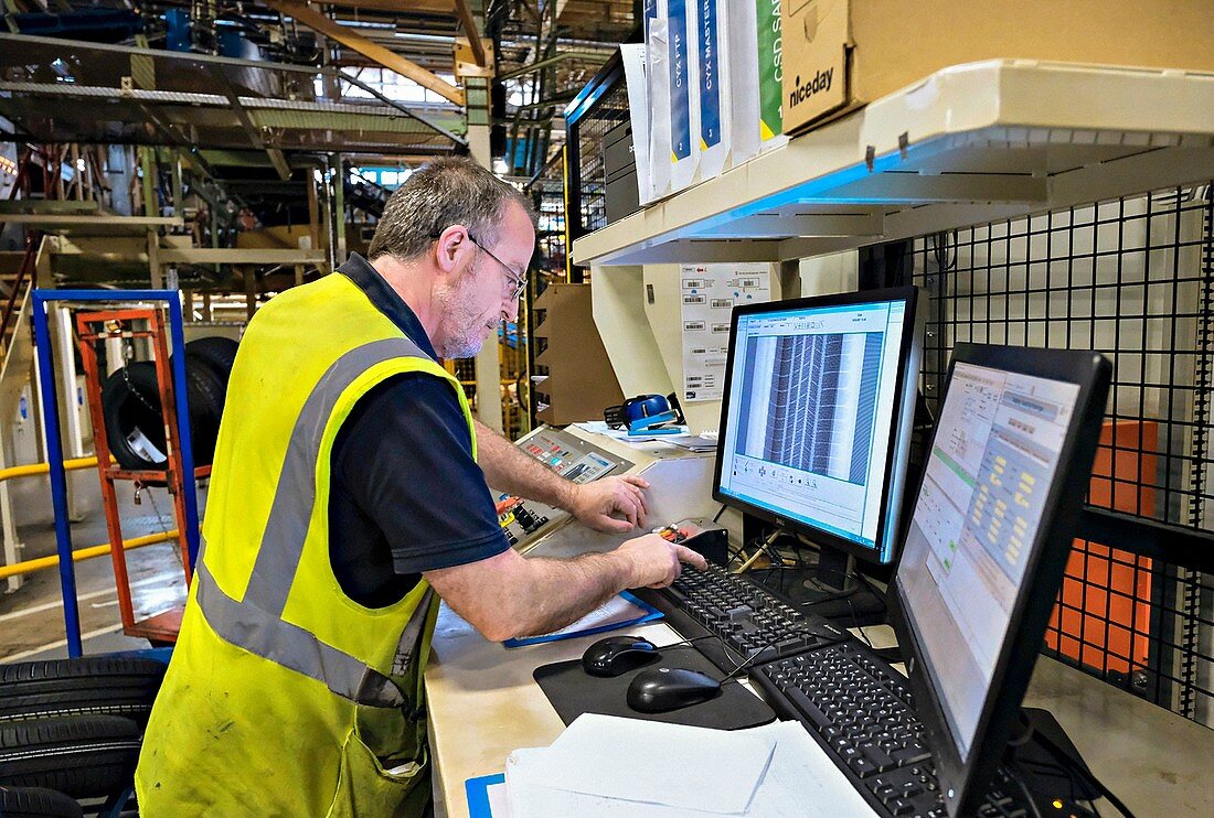 Quality control in tyre factory, UK