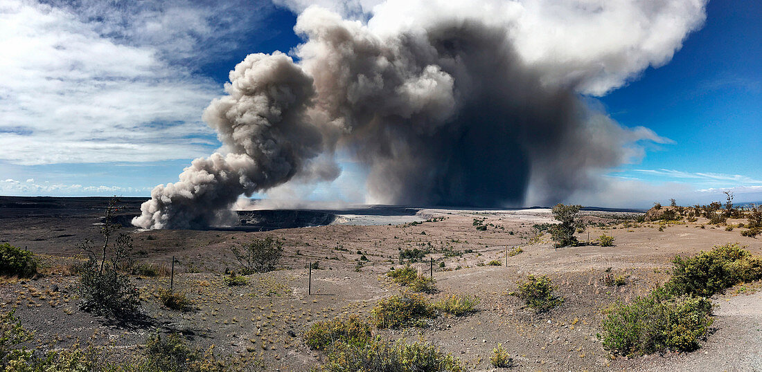 Ash plume rising from a vent on Kilauea, May 2018