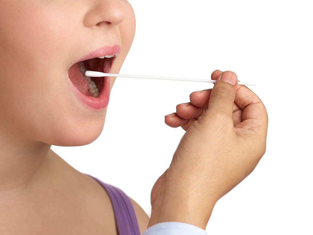 Doctor taking a swab from a woman's mouth