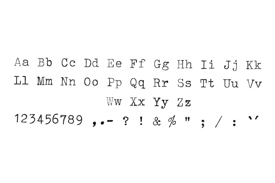 Vintage typewriter typeset alphabet