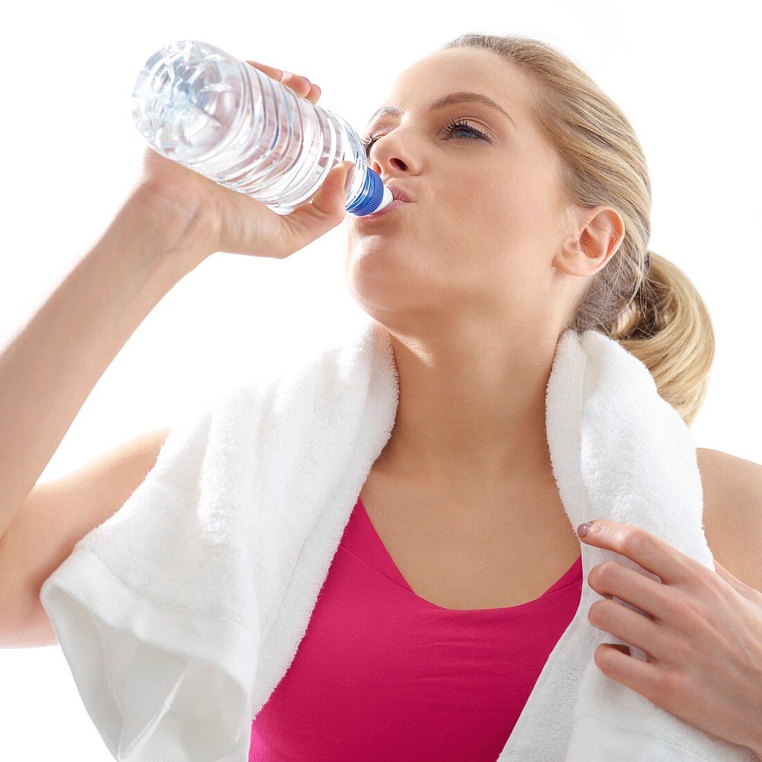 Woman drinking from water bottle