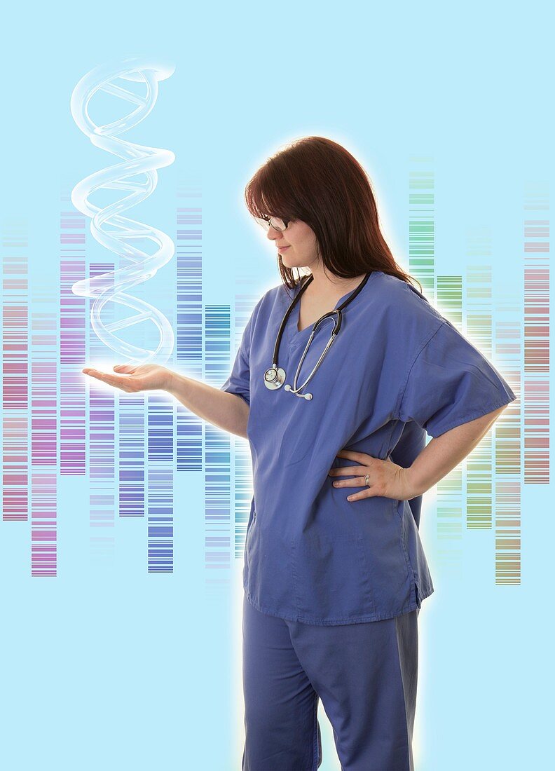Doctor holding DNA (deoxyribonucleic acid) strand