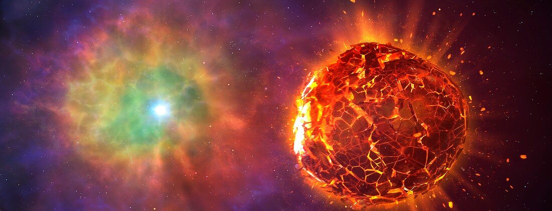 Supernova destroying planet, illustration