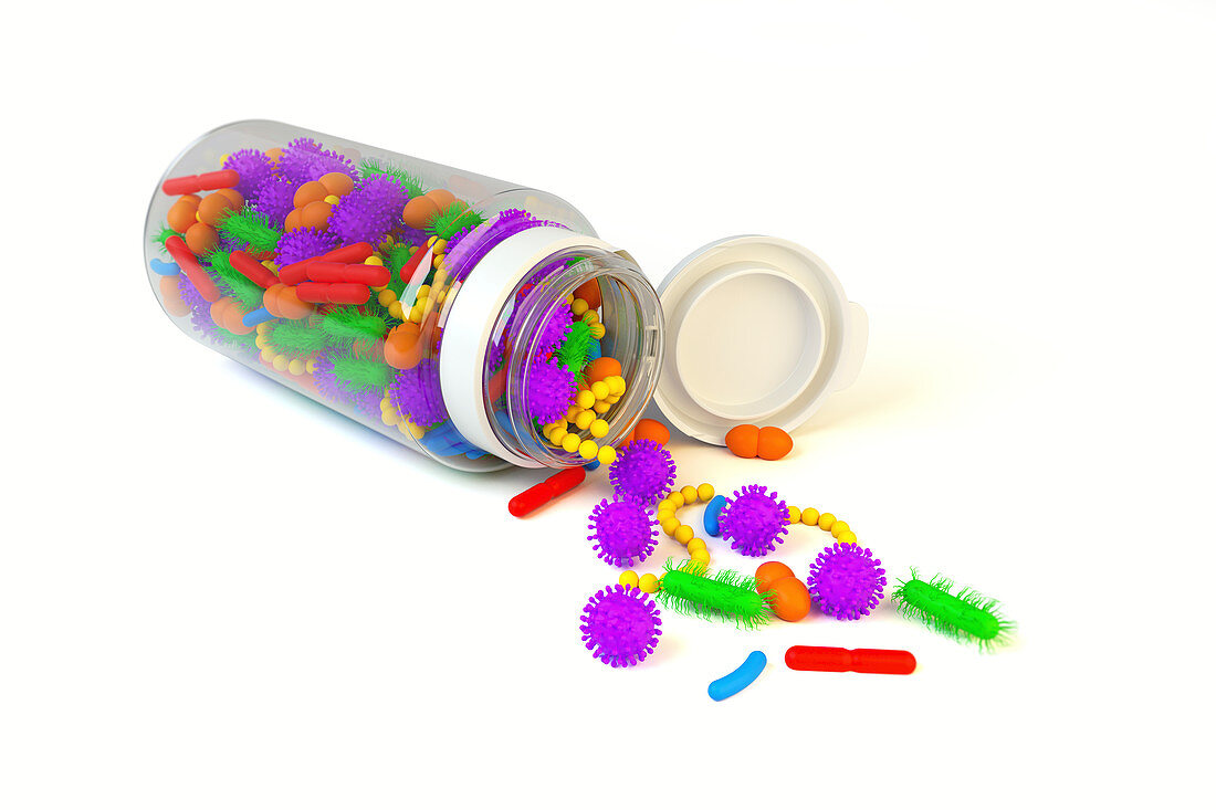 Probiotic supplements, conceptual illustration