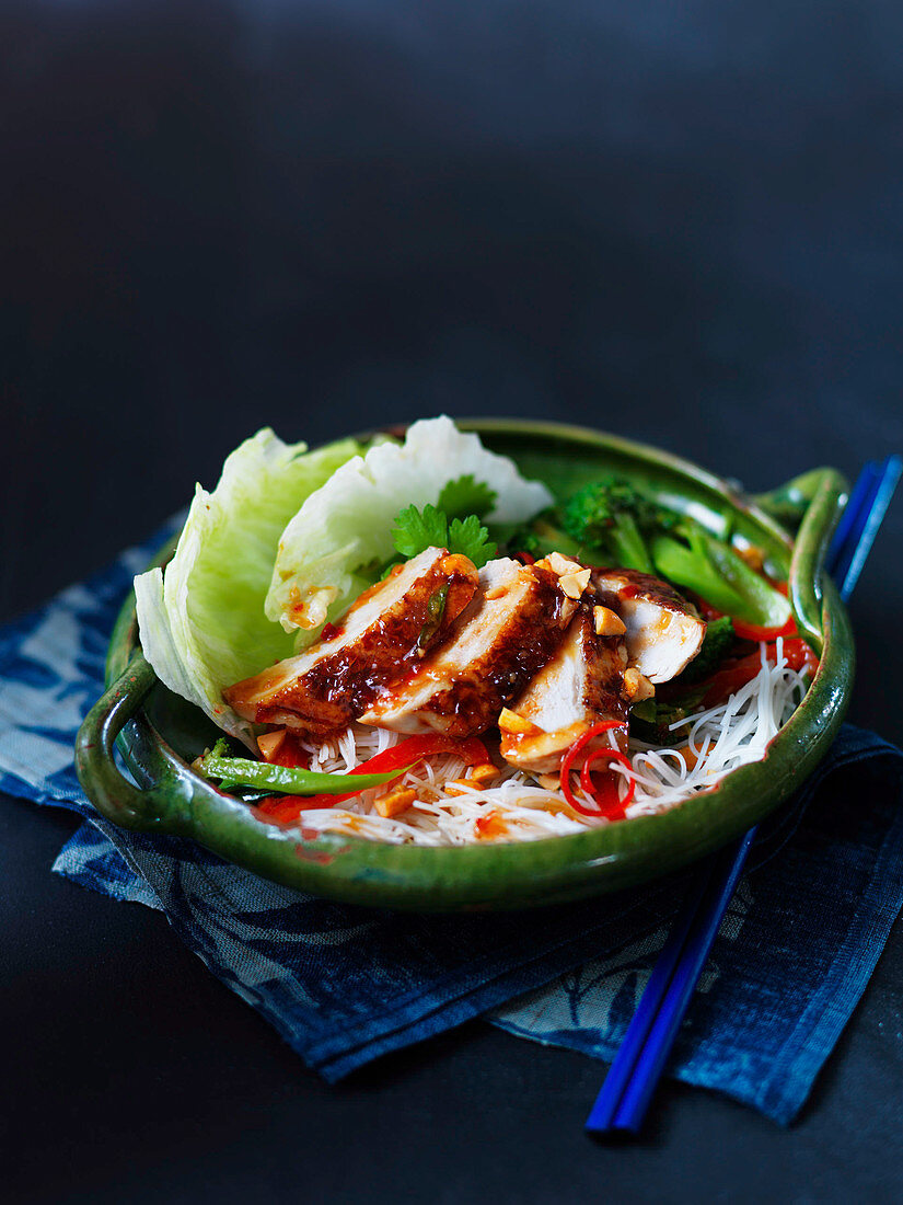 Chicken with glass noodles, lemongrass, chillies and peanuts