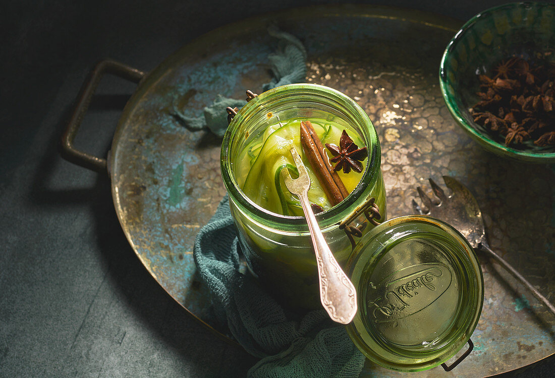 Pickled cucumber with star anise and cinnamon
