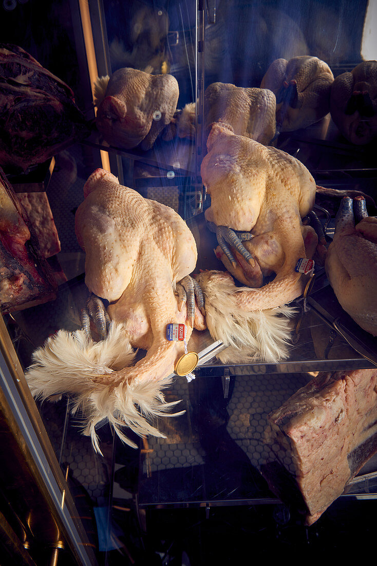 Fresh Polish chickens in a butcher's shop