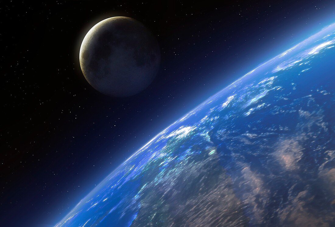 Earth and Moon from space, illustration