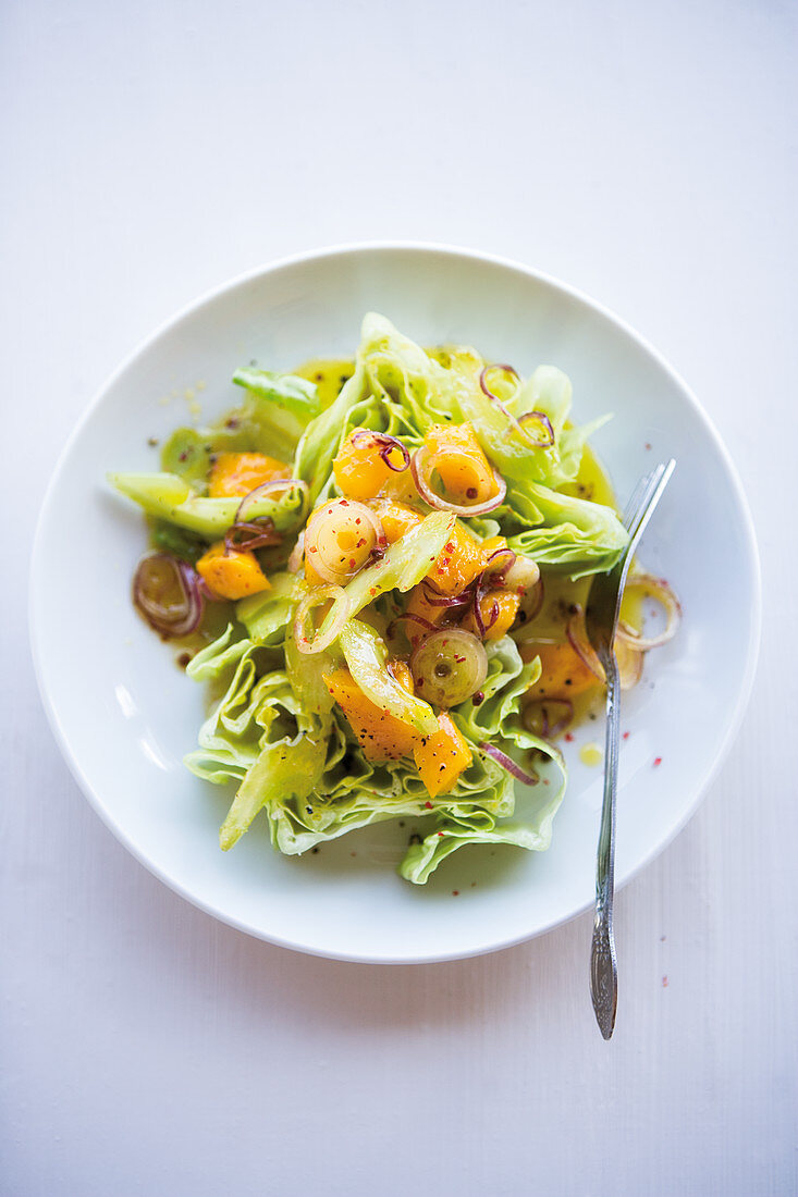 Caribbean cos lettuce with celery and mango