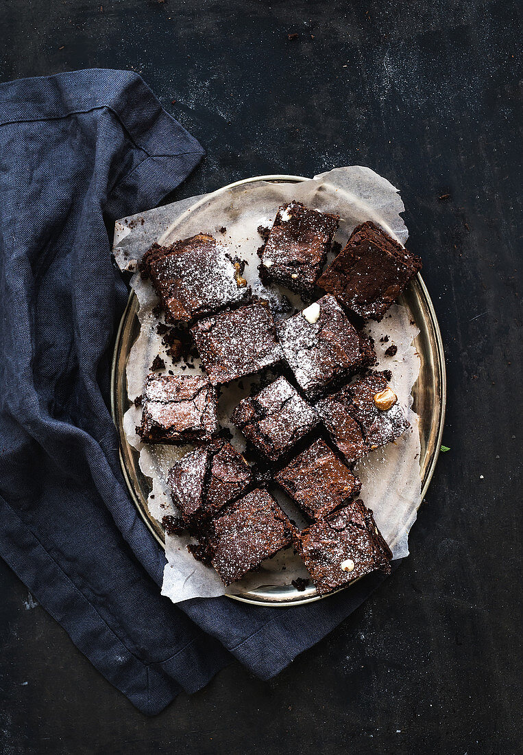 Dark chocolate and walnut brownie squares